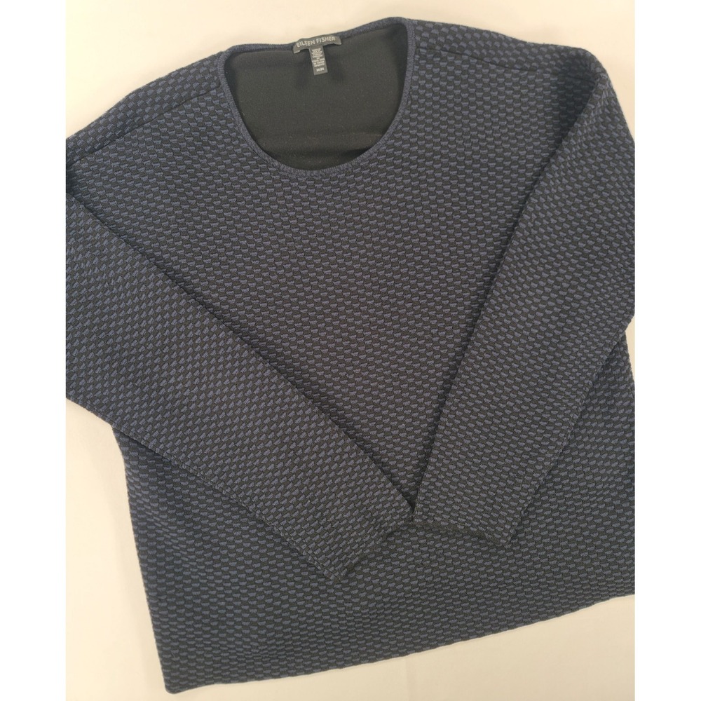 Eileen Fisher Textured Open Back Sweater Women's Medium Navy Black Tencel Lyocel